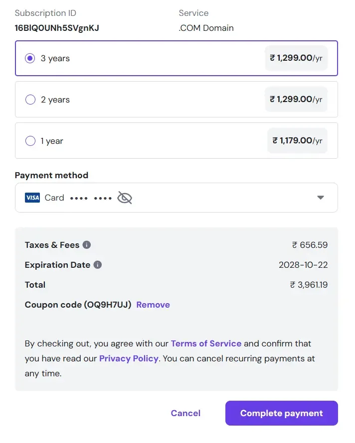 Hostinger coupon code application